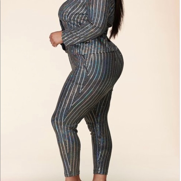 Hustlers Ambition Pin Stripe Sparkle Suit - Picture 3 of 5